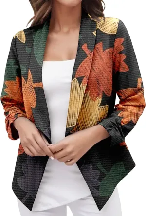 2023 Casual Blazer Jacket for Women Trendy Long Sleeve Open Front Work Office Blazers Lapel Button Business Jacket Coats