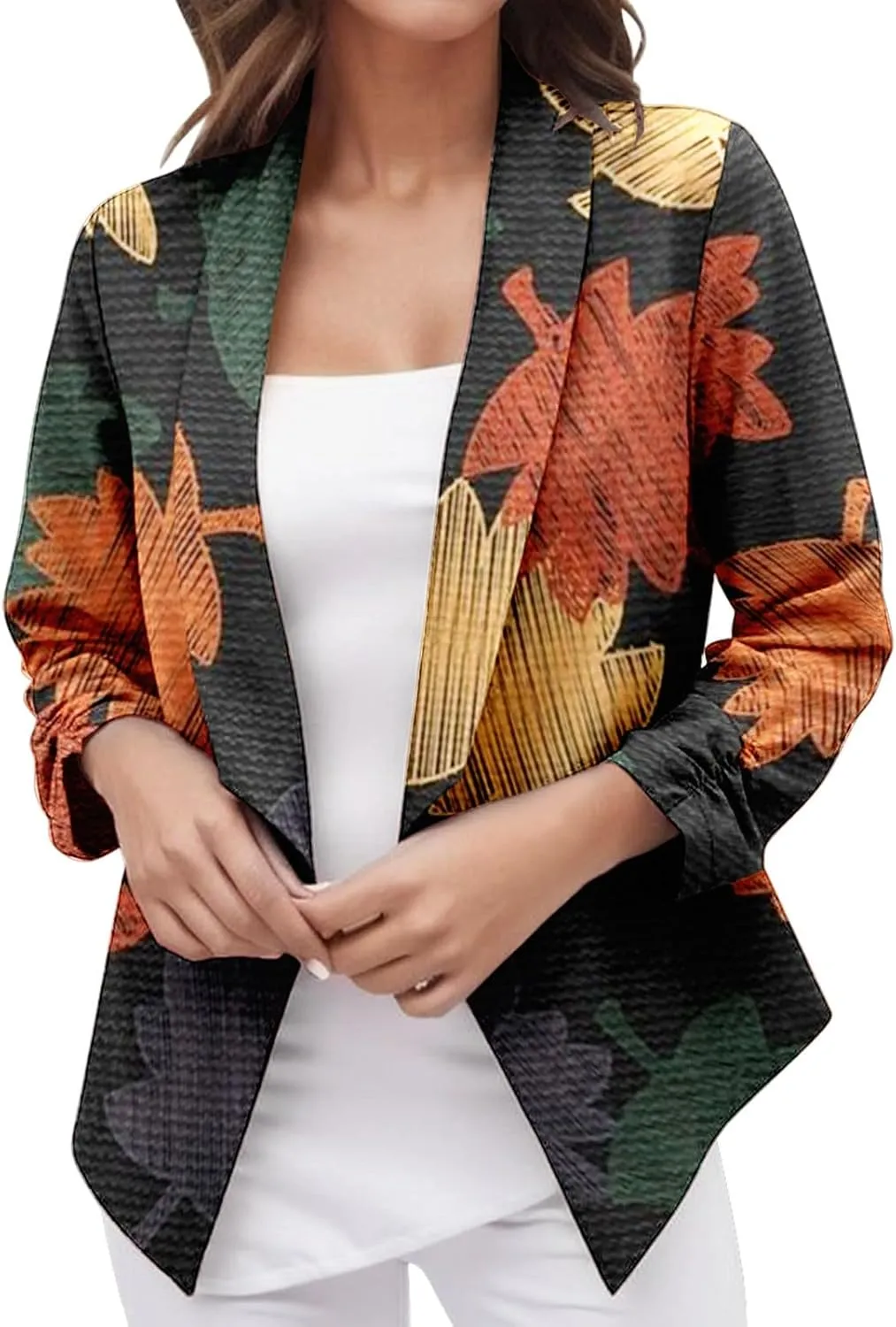 2023 Casual Blazer Jacket for Women Trendy Long Sleeve Open Front Work Office Blazers Lapel Button Business Jacket Coats