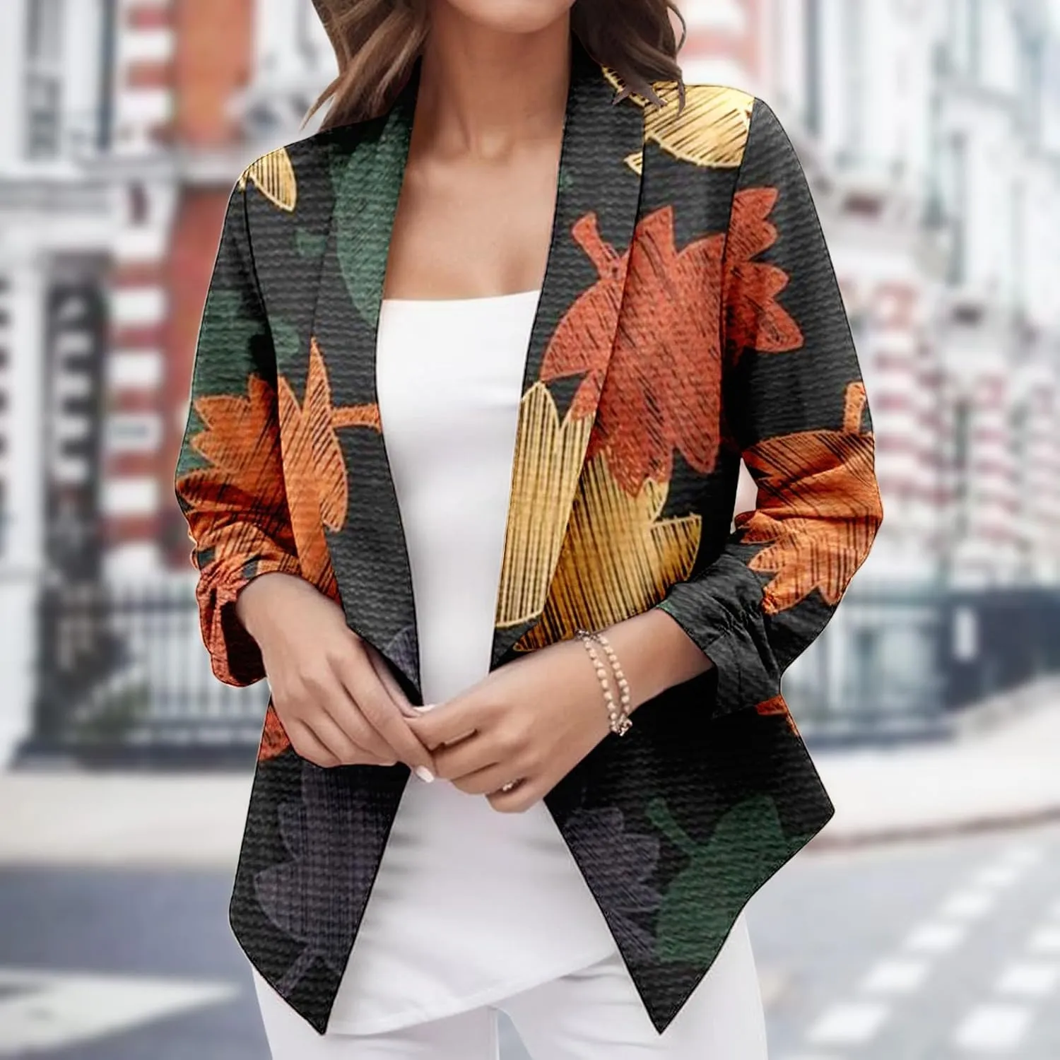 2023 Casual Blazer Jacket for Women Trendy Long Sleeve Open Front Work Office Blazers Lapel Button Business Jacket Coats