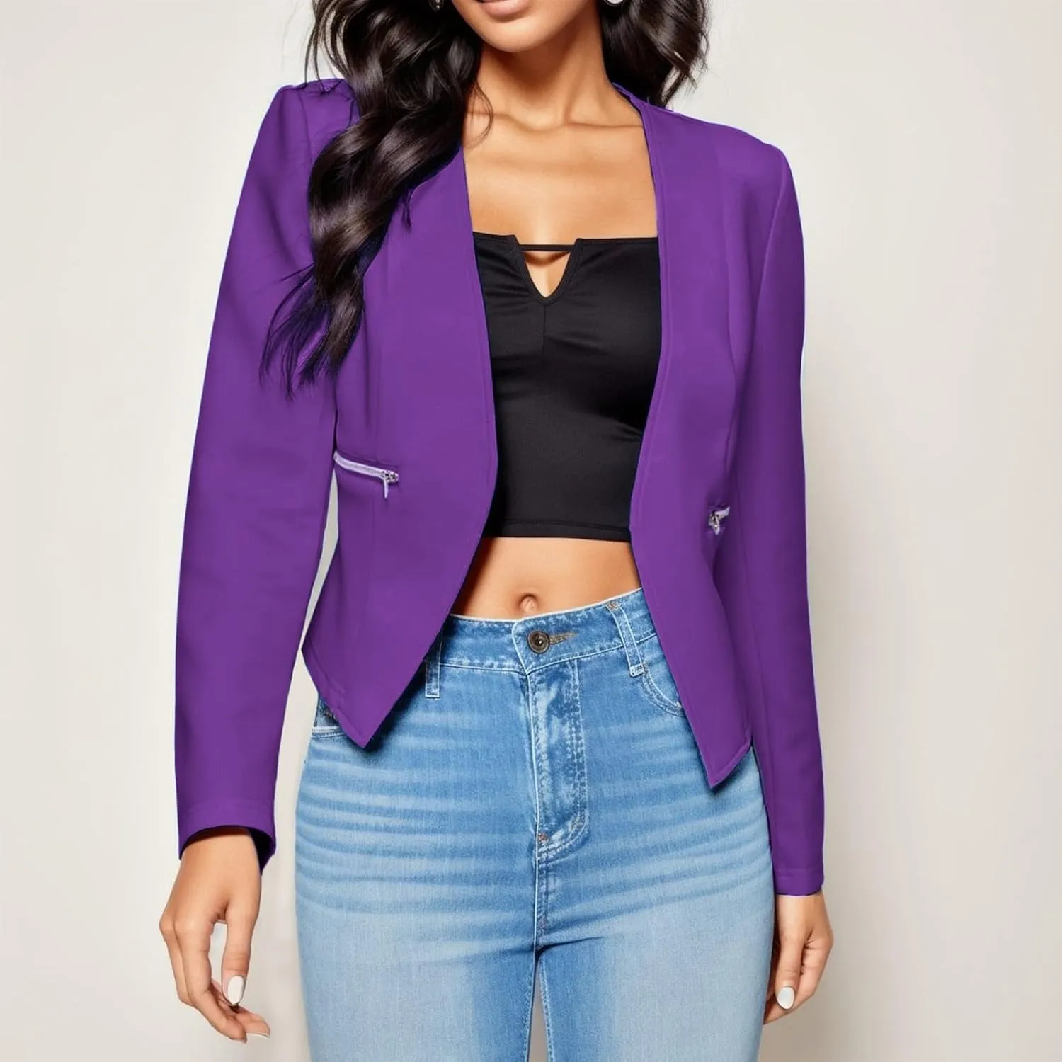 2023 Women Petite Blazers Trendy Casual Puff Sleeve Bolero Shrug Open Front Fall Cropped Suit Jackets Stylish Cardigan Coats