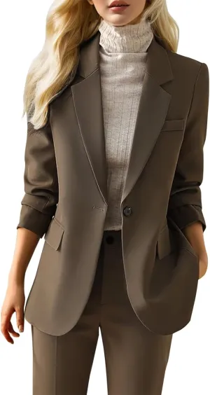 2024 Women's Casual Blazers Work Office Dressy Double Notch Lapel Suit Jackets Single Button Peplum Comfy Blazer Sport Coats