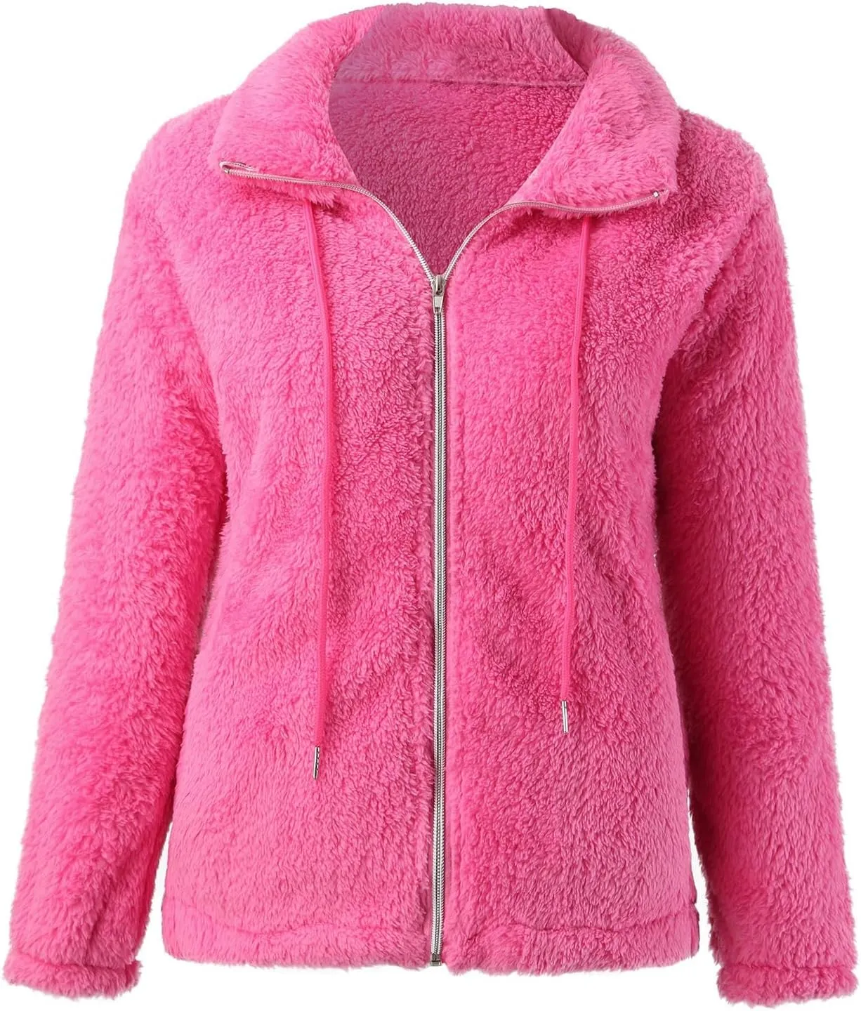 2024 Womens Fleece Jackets Winter Casual Fuzzy Coats Warm Plush Zipper Sweatshirt Dressy Loose Plus Size Outwear Trench Coat