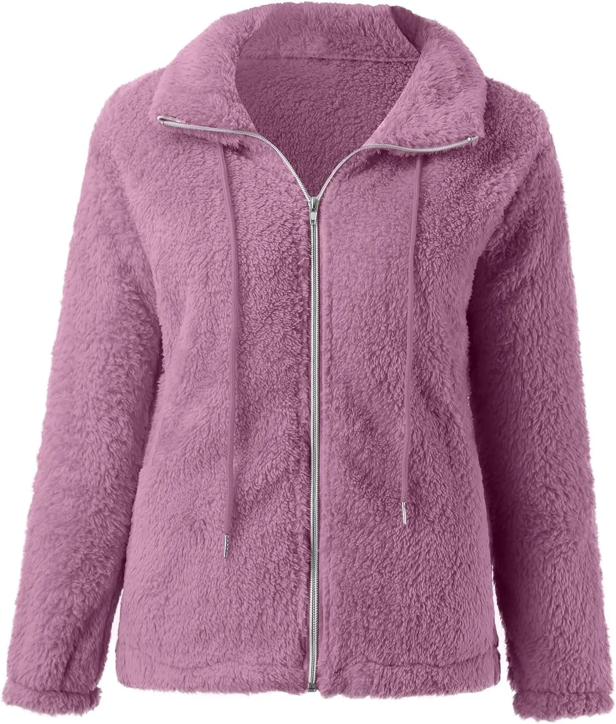 2024 Womens Fleece Jackets Winter Casual Fuzzy Coats Warm Plush Zipper Sweatshirt Dressy Loose Plus Size Outwear Trench Coat