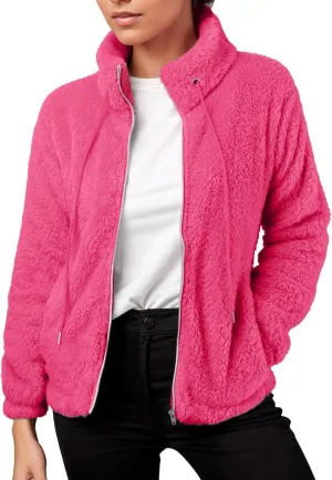 2024 Womens Fleece Jackets Winter Casual Fuzzy Coats Warm Plush Zipper Sweatshirt Dressy Loose Plus Size Outwear Trench Coat
