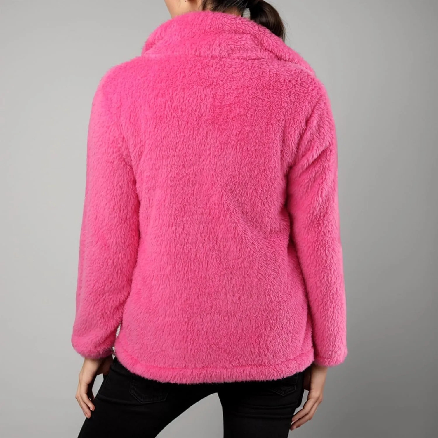 2024 Womens Fleece Jackets Winter Casual Fuzzy Coats Warm Plush Zipper Sweatshirt Dressy Loose Plus Size Outwear Trench Coat