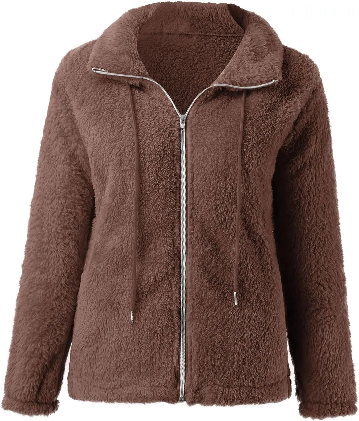 2024 Womens Fleece Jackets Winter Casual Fuzzy Coats Warm Plush Zipper Sweatshirt Dressy Loose Plus Size Outwear Trench Coat