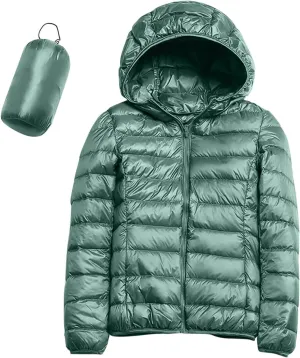 2024 Women's Hooded Packable Puffer Jackets Winter Lightweight Warm Down Coats Trendy Slim Fit Windproof Duck Down Outwear