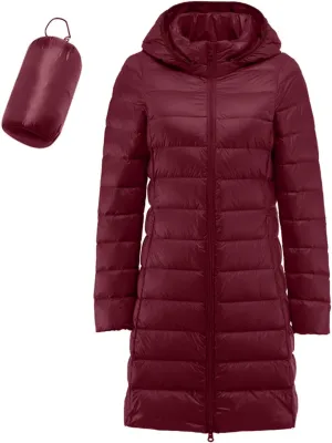 2024 Women's Hooded Packable Puffer Jackets Winter Lightweight Warm Down Coats Trendy Slim Fit Windproof Duck Down Outwear