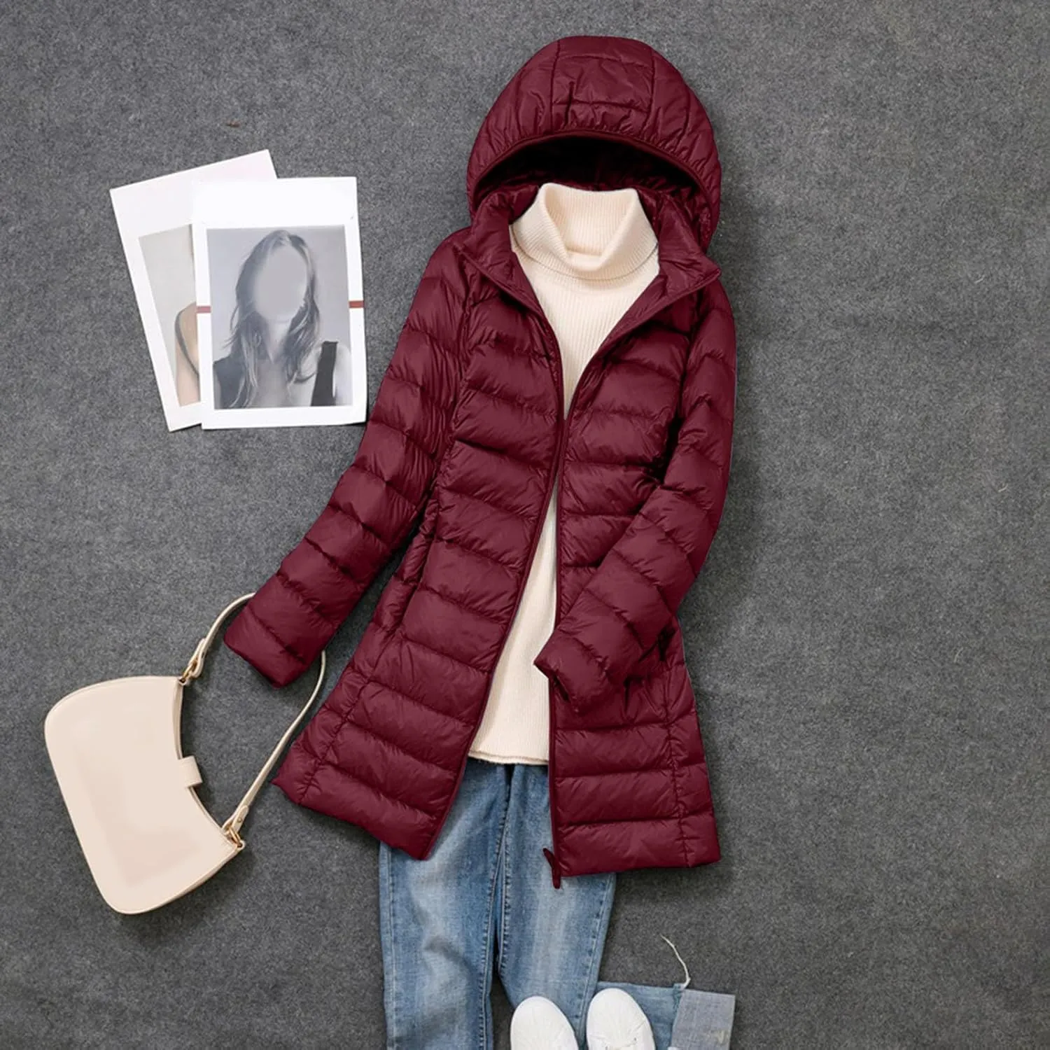 2024 Women's Hooded Packable Puffer Jackets Winter Lightweight Warm Down Coats Trendy Slim Fit Windproof Duck Down Outwear
