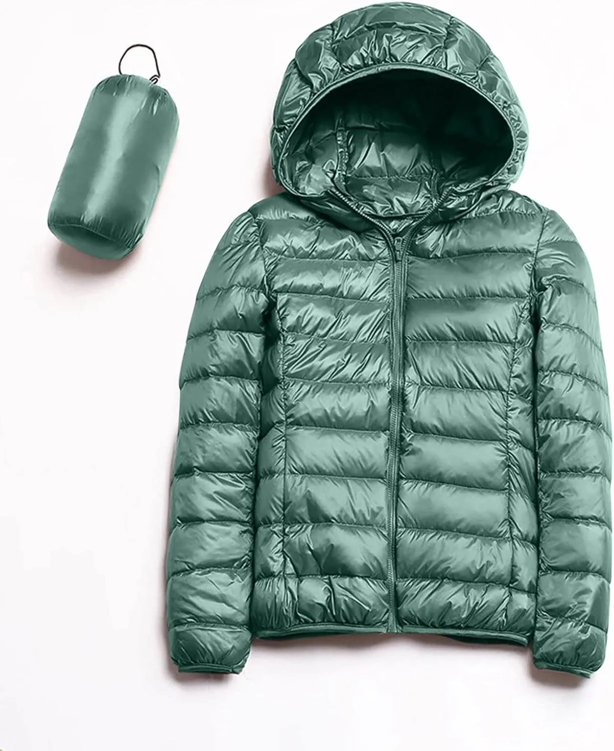 2024 Women's Hooded Packable Puffer Jackets Winter Lightweight Warm Down Coats Trendy Slim Fit Windproof Duck Down Outwear