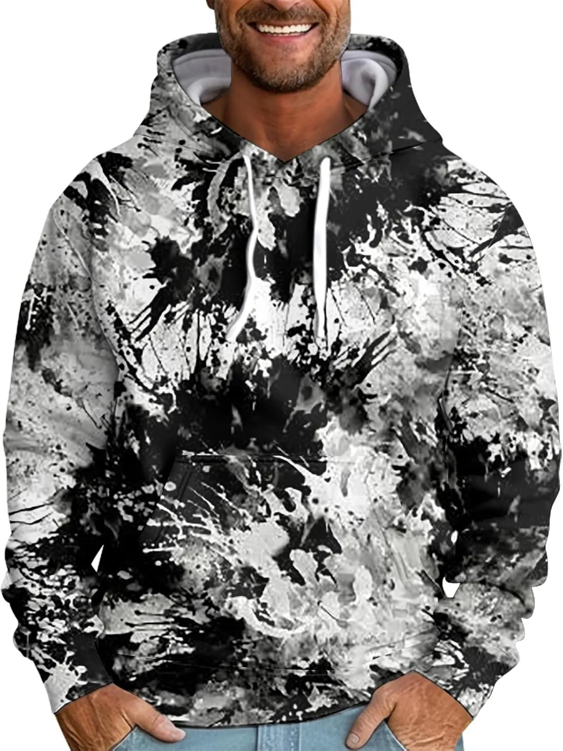 2025 Fashion Hoodies for Men Long Sleeve Workout Athletic Sweatshirt Casual Printing Hooded Pullover Tops with Pocket