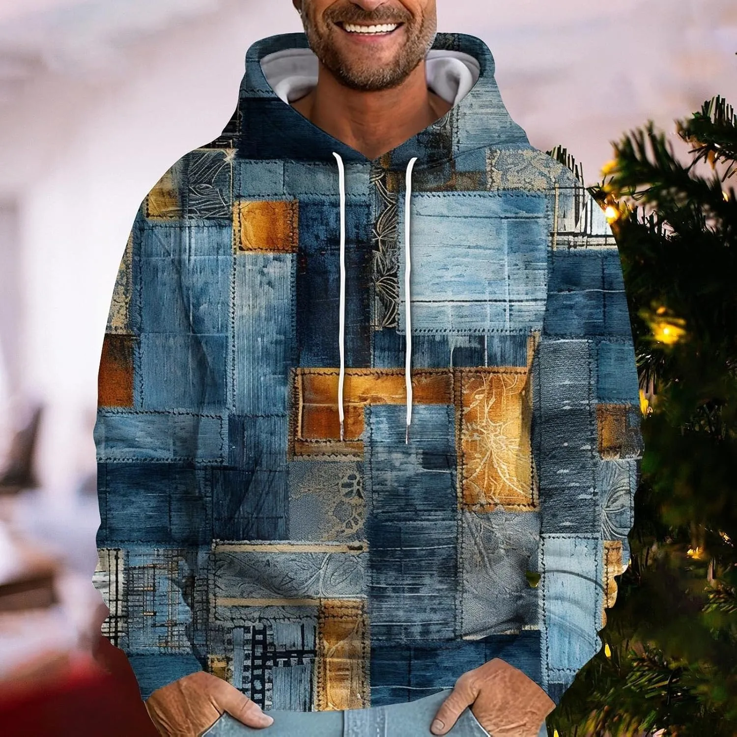 2025 Fashion Hoodies for Men Long Sleeve Workout Athletic Sweatshirt Casual Printing Hooded Pullover Tops with Pocket