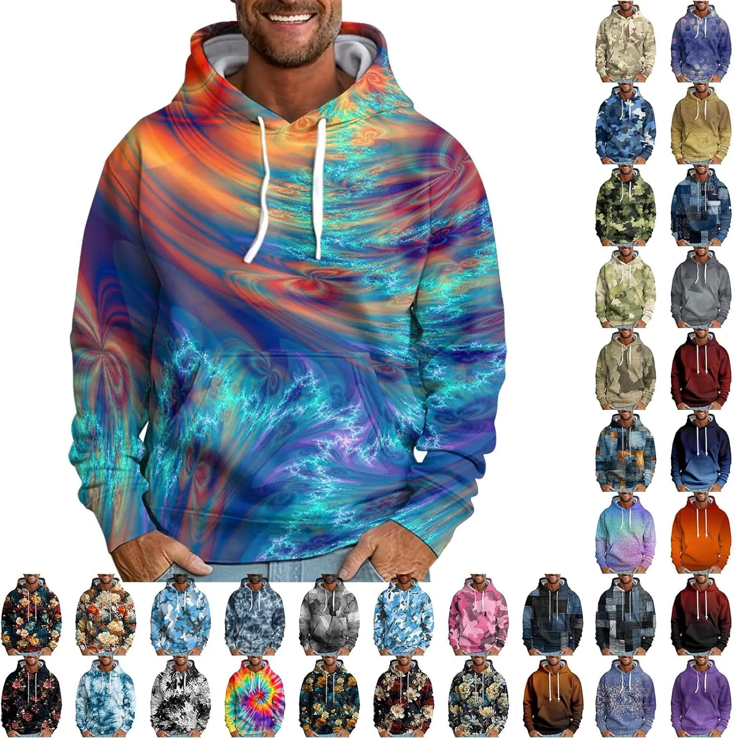 2025 Fashion Hoodies for Men Long Sleeve Workout Athletic Sweatshirt Casual Printing Hooded Pullover Tops with Pocket