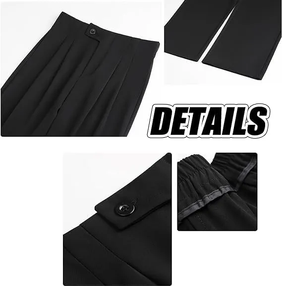 2PCS Figure-Flattering Versatile High-Waisted Wide Leg Trousers Women's Ice Silk Casual Loose Fit Straight Long Pants