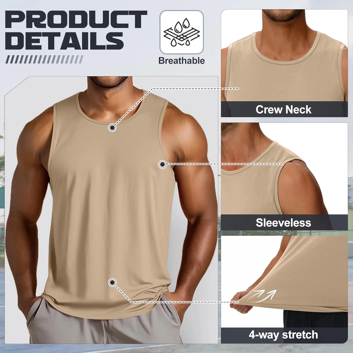 3 Pack Big and Tall Cotton Men's Tank Tops Plus Size Workout Sleeveless Tee Shirts Crew Neck Muscle Shirts L-5XL