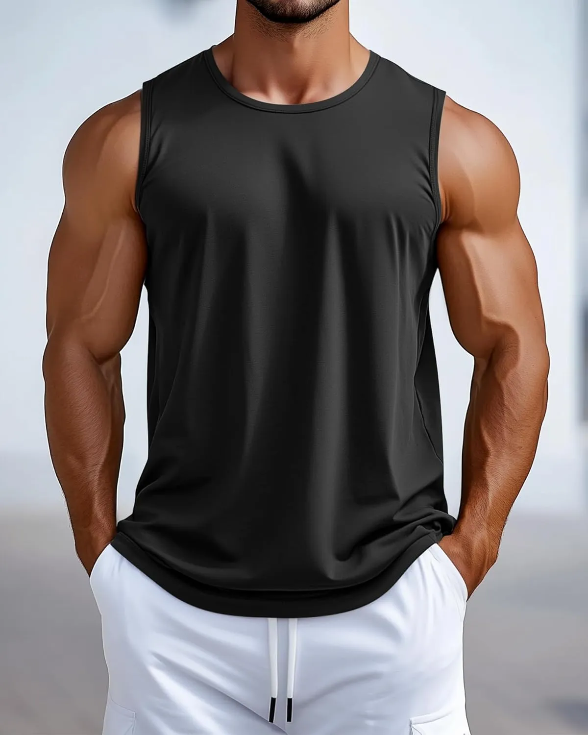 3 Pack Big and Tall Cotton Men's Tank Tops Plus Size Workout Sleeveless Tee Shirts Crew Neck Muscle Shirts L-5XL