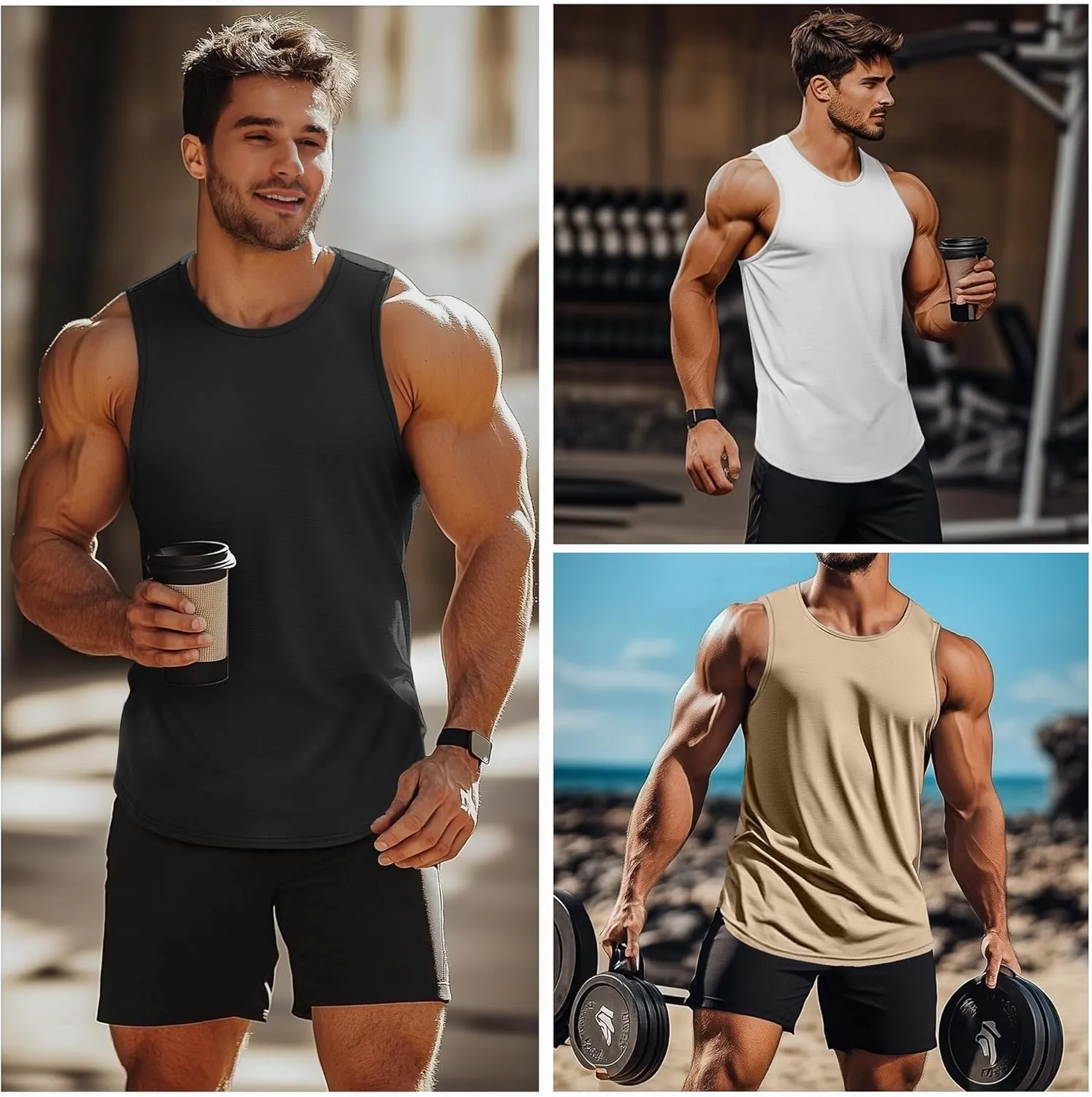 3 Pack Big and Tall Cotton Men's Tank Tops Plus Size Workout Sleeveless Tee Shirts Crew Neck Muscle Shirts L-5XL