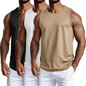 3 Pack Big and Tall Cotton Men's Tank Tops Plus Size Workout Sleeveless Tee Shirts Crew Neck Muscle Shirts L-5XL