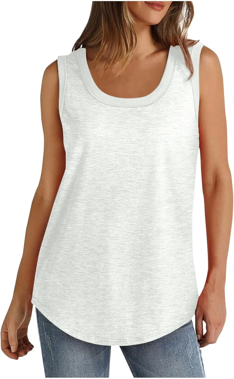 3 Pack Women Tunic Tank Tops Summer Ribbed Trim Sleeveless T-Shirts Casual Crewneck Curved Hem Flowy Tanks Shirts