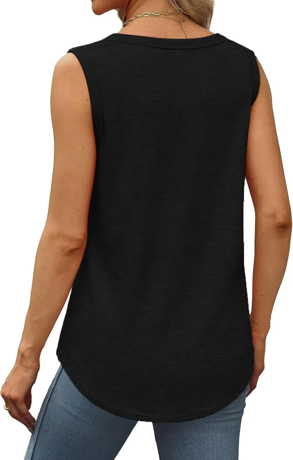 3 Pack Women Tunic Tank Tops Summer Ribbed Trim Sleeveless T-Shirts Casual Crewneck Curved Hem Flowy Tanks Shirts