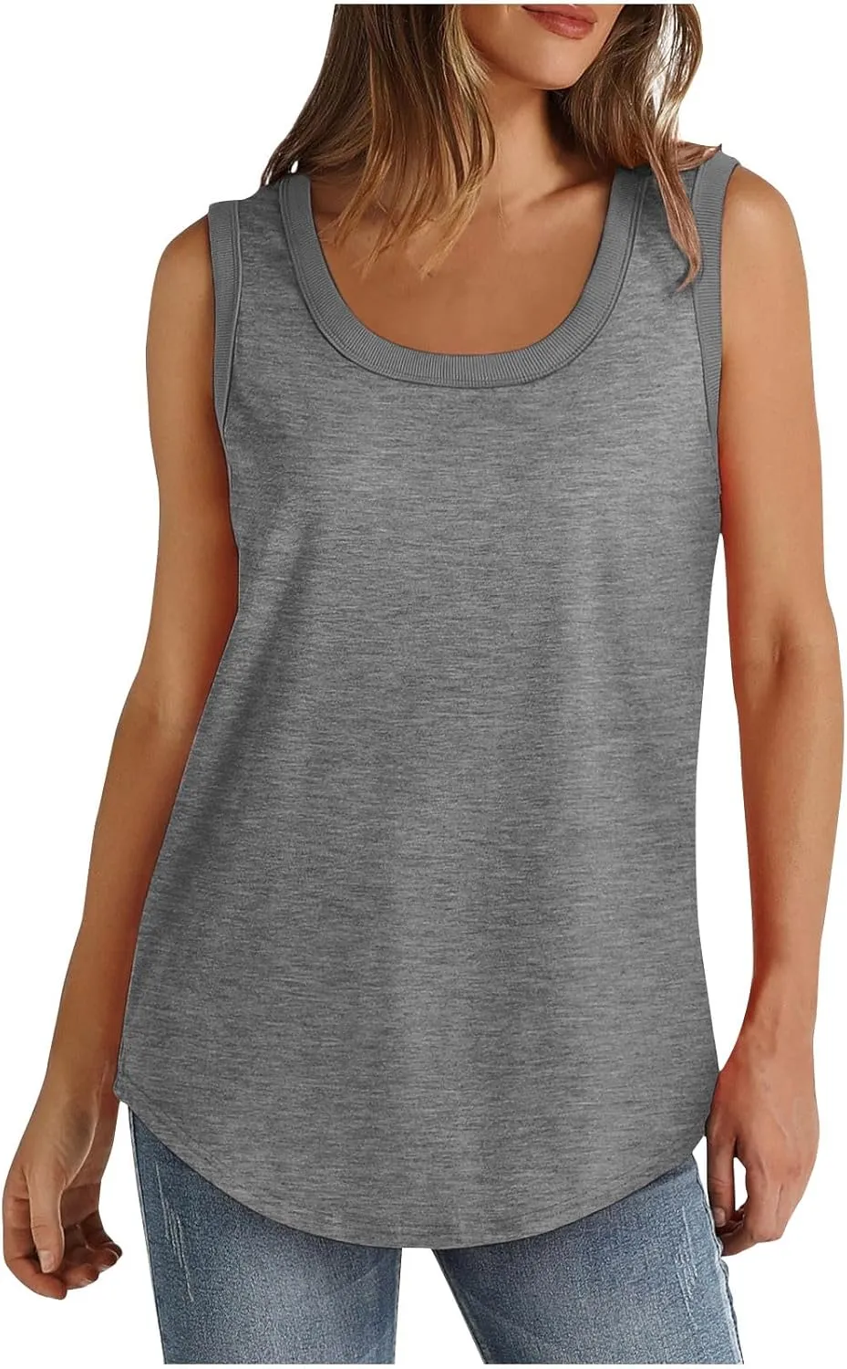 3 Pack Women Tunic Tank Tops Summer Ribbed Trim Sleeveless T-Shirts Casual Crewneck Curved Hem Flowy Tanks Shirts
