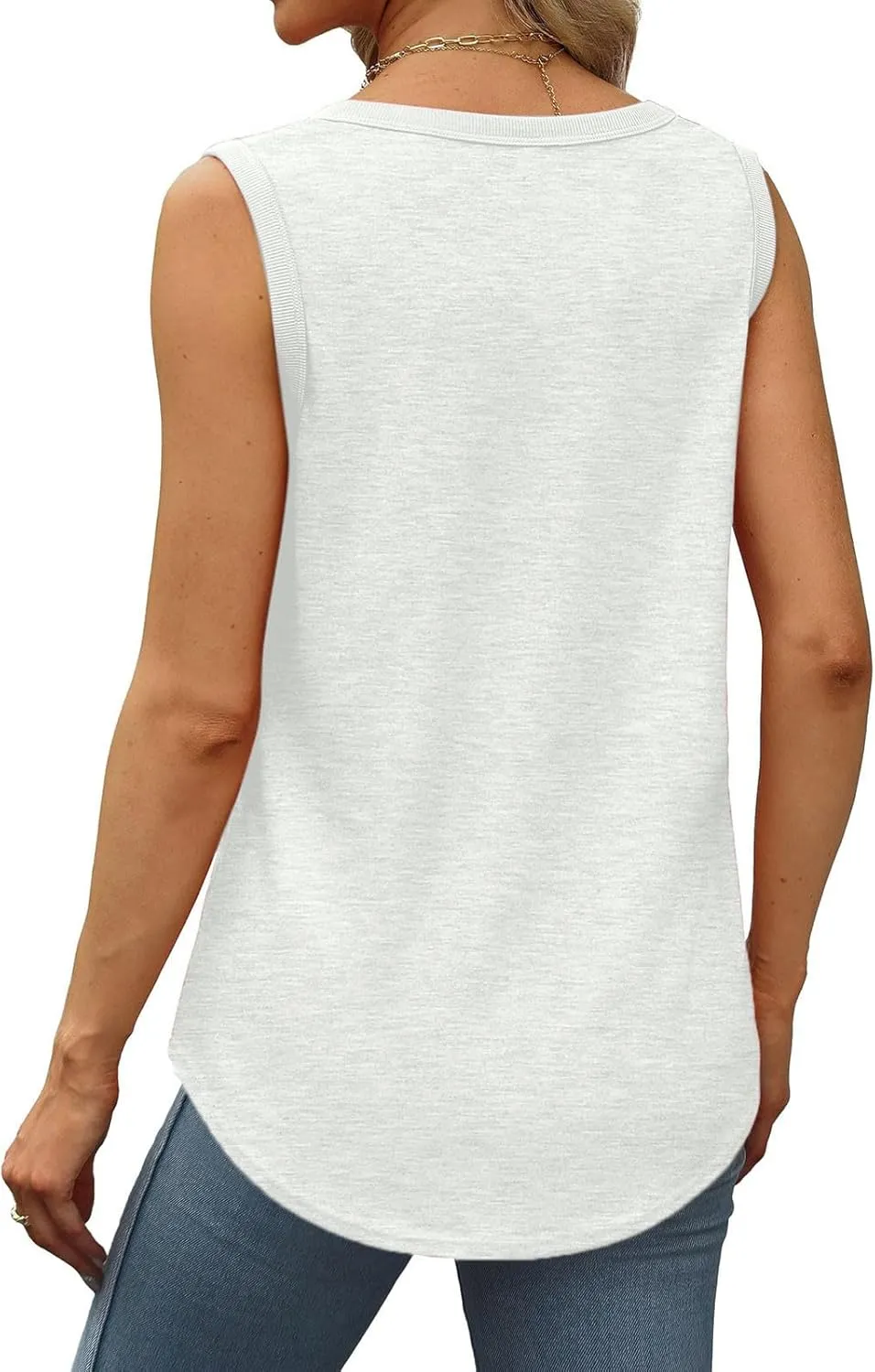 3 Pack Women Tunic Tank Tops Summer Ribbed Trim Sleeveless T-Shirts Casual Crewneck Curved Hem Flowy Tanks Shirts