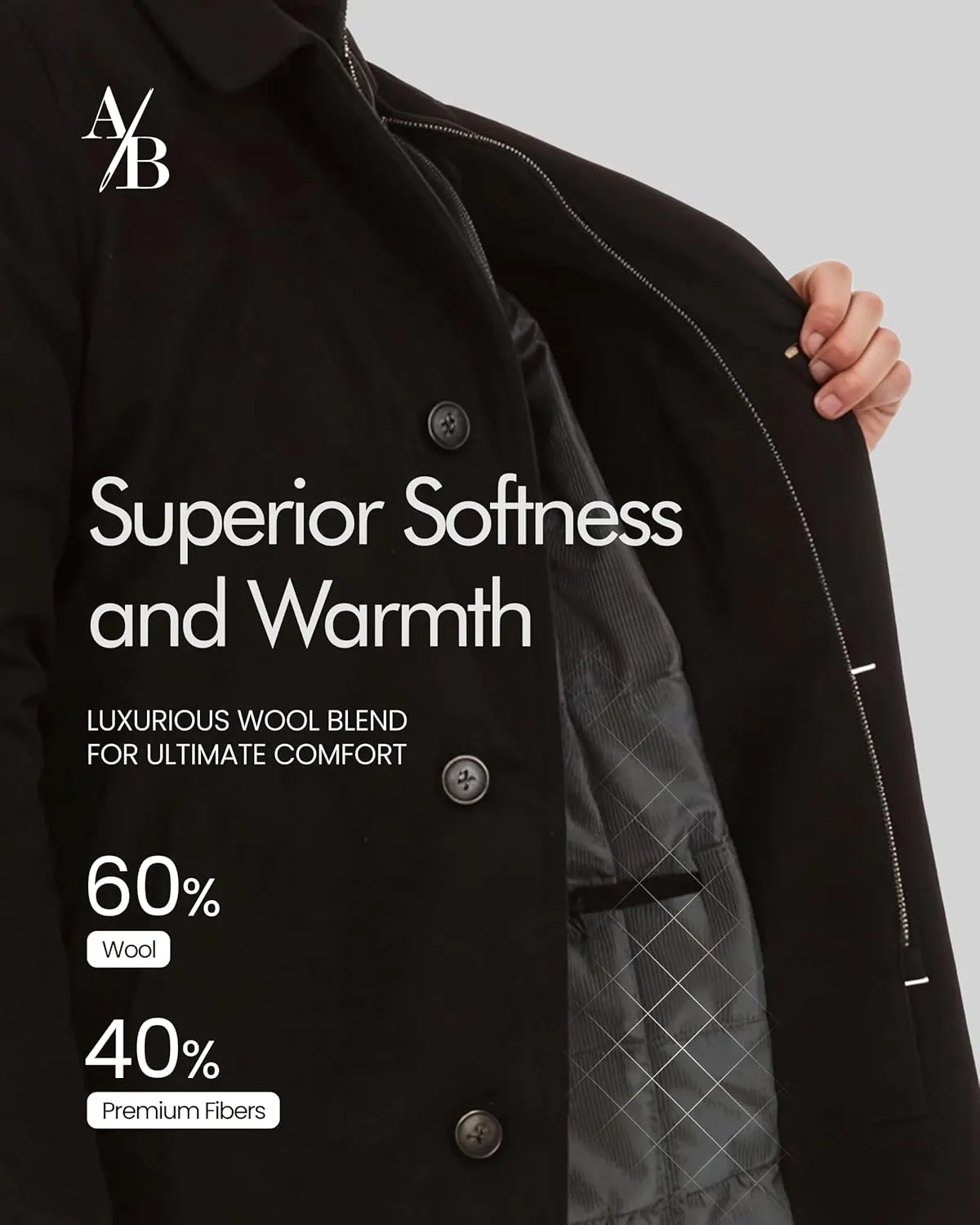 Adam Baker Men's Wool Coat | Classic Fit, Single-Breasted Overcoat | Big and Tall Winter Coats for Men | Wool Blend Jacket