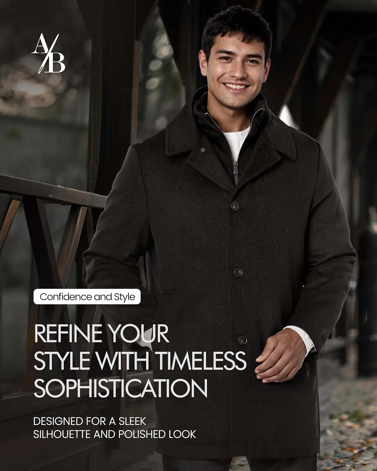 Adam Baker Men's Wool Coat | Classic Fit, Single-Breasted Overcoat | Big and Tall Winter Coats for Men | Wool Blend Jacket