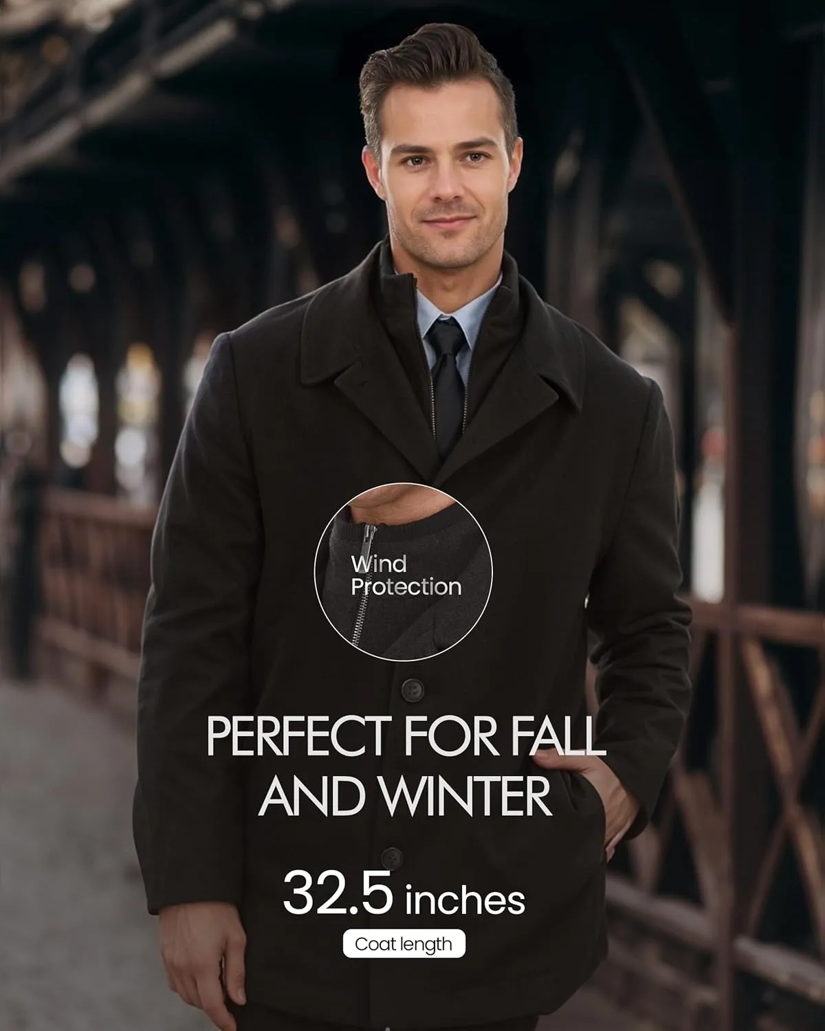 Adam Baker Men's Wool Coat | Classic Fit, Single-Breasted Overcoat | Big and Tall Winter Coats for Men | Wool Blend Jacket