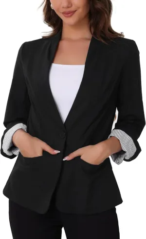 Allegra K Linen Blazer for Women's Casual Long Sleeve Lightweight Spring Summer Work Business Blazers Jackets