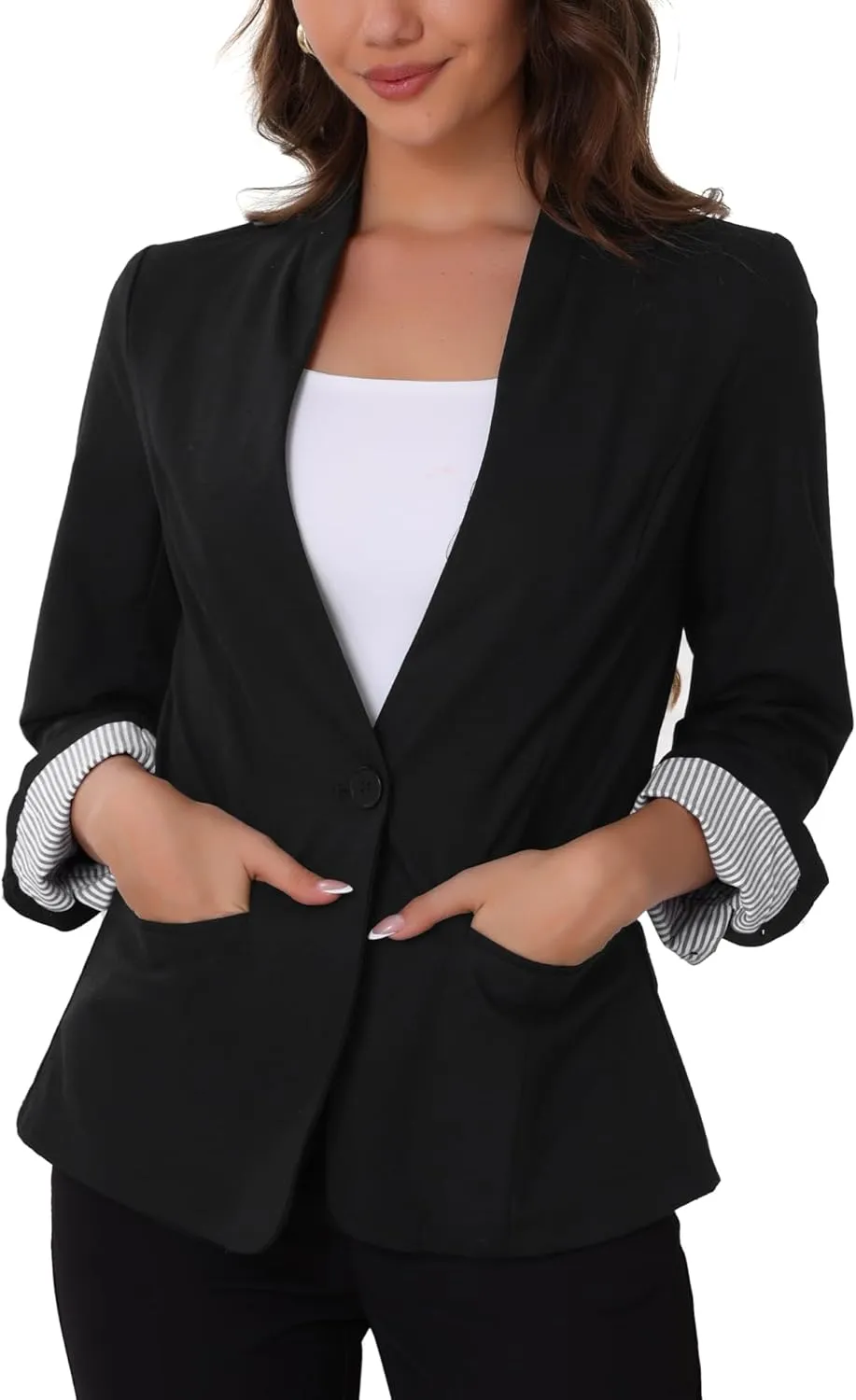 Allegra K Linen Blazer for Women's Casual Long Sleeve Lightweight Spring Summer Work Business Blazers Jackets