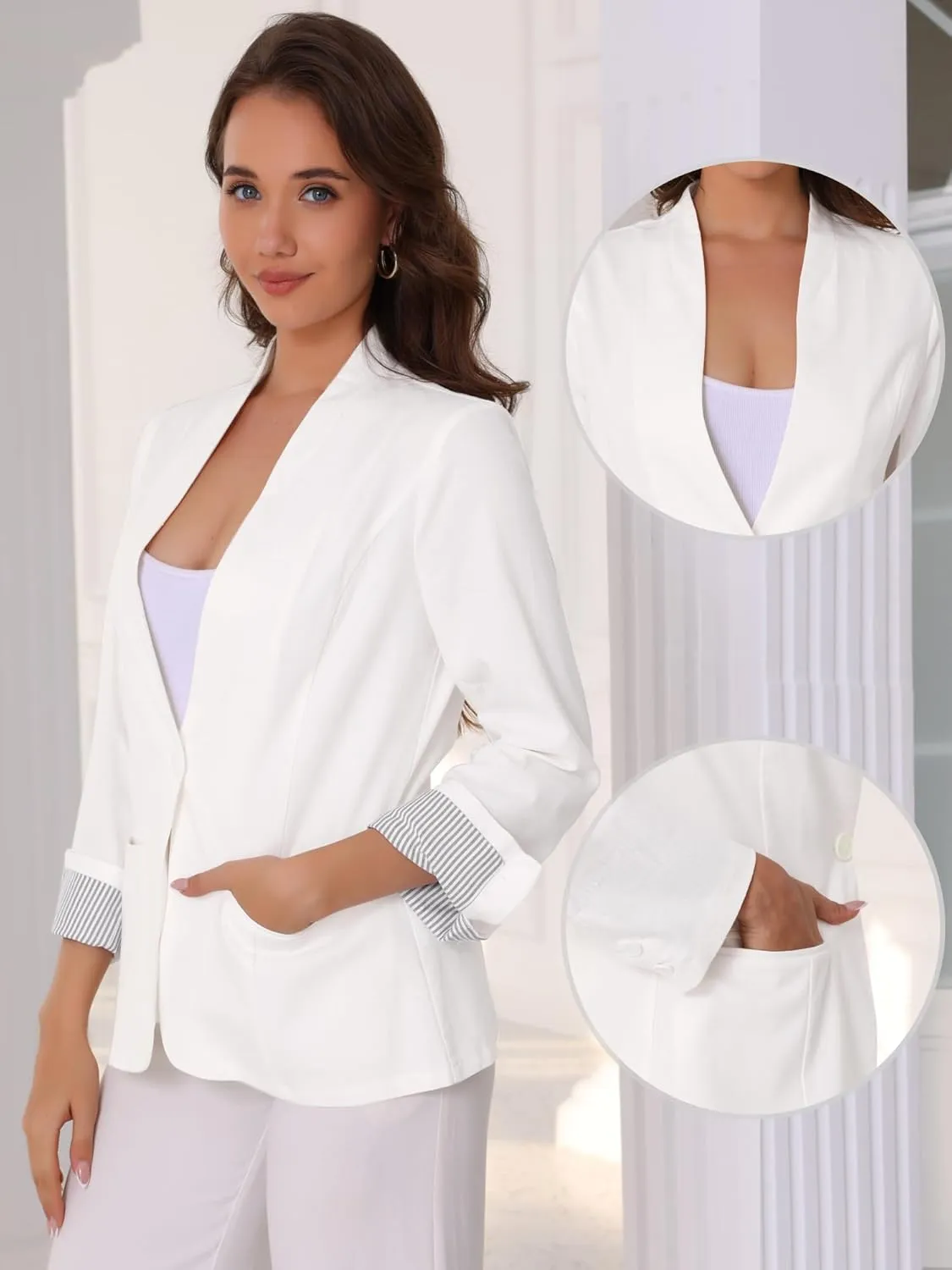 Allegra K Linen Blazer for Women's Casual Long Sleeve Lightweight Spring Summer Work Business Blazers Jackets