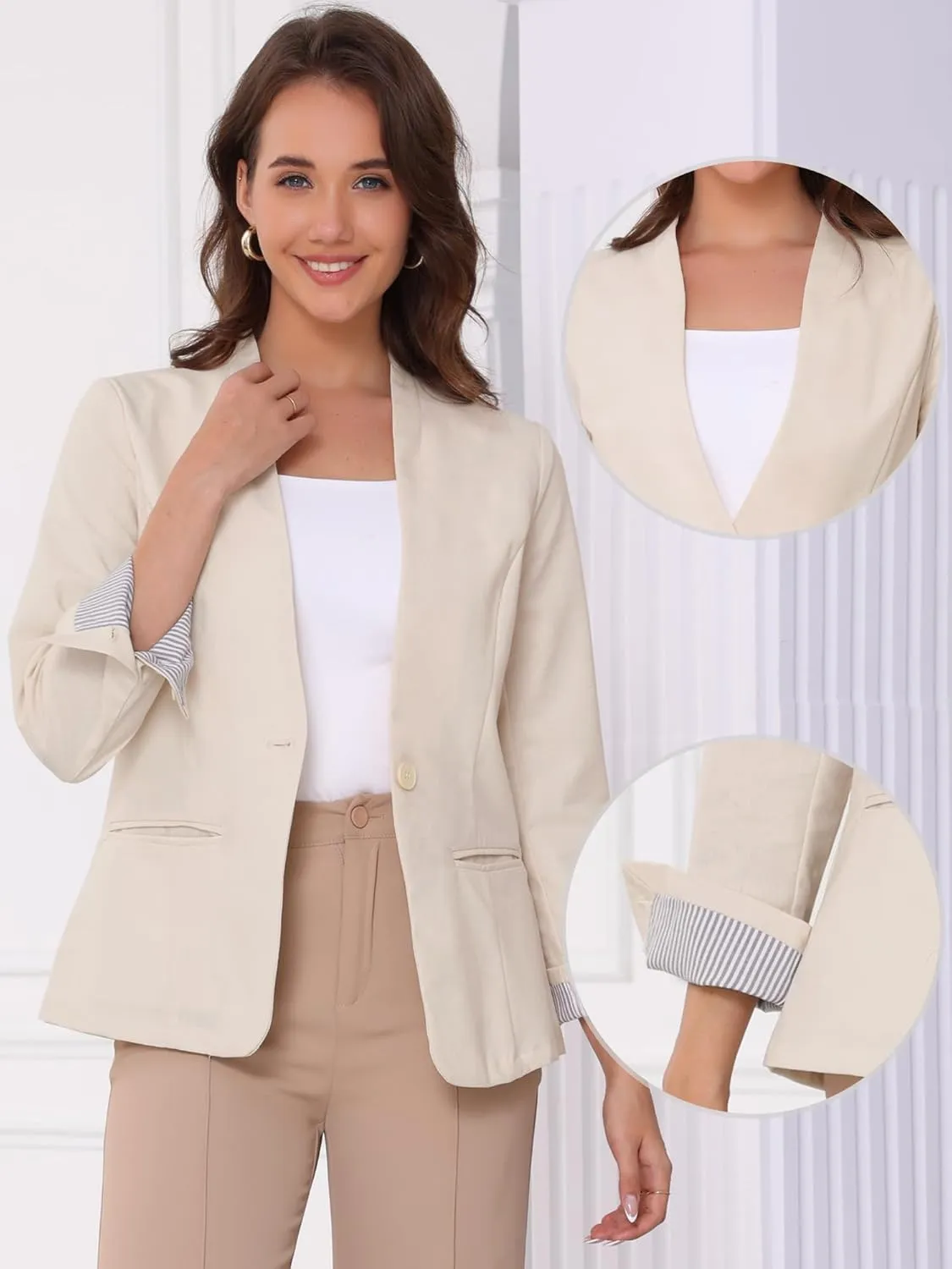 Allegra K Linen Blazer for Women's Casual Long Sleeve Lightweight Spring Summer Work Business Blazers Jackets