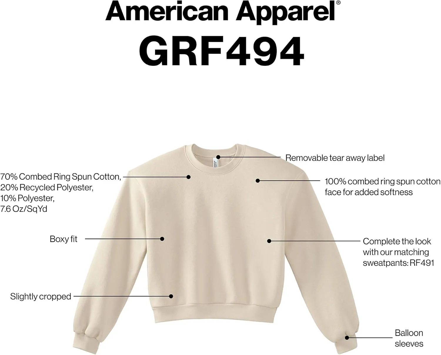 American Apparel Women's ReFlex Fleece Crewneck Sweatshirt, GRF494AA