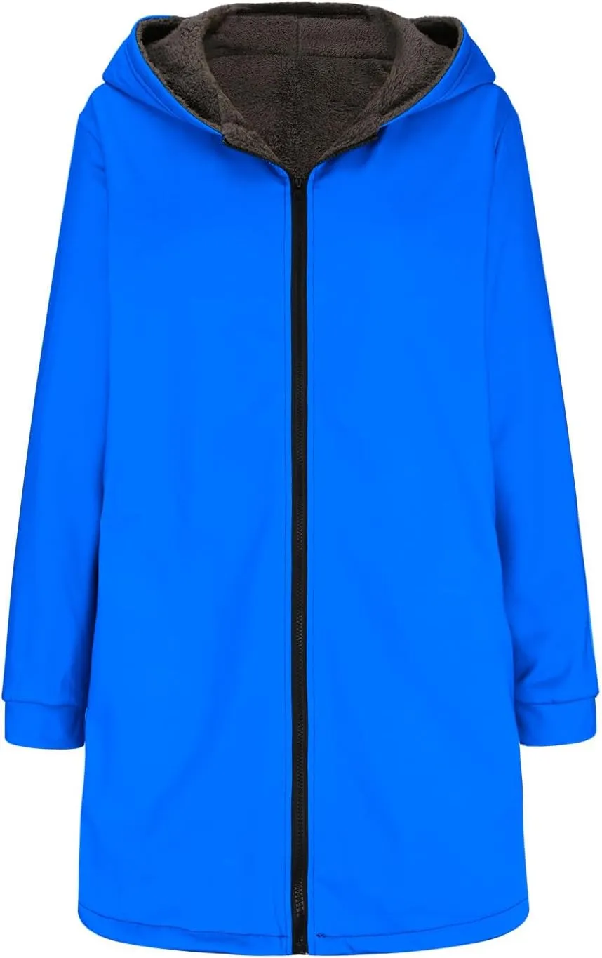 Anjikang Zip Up Fleece Jackets Women Winter Warm Sherpa Lined Hooded Coats Cozy Fuzzy Heavyweight Outwear Jacket with Pockets