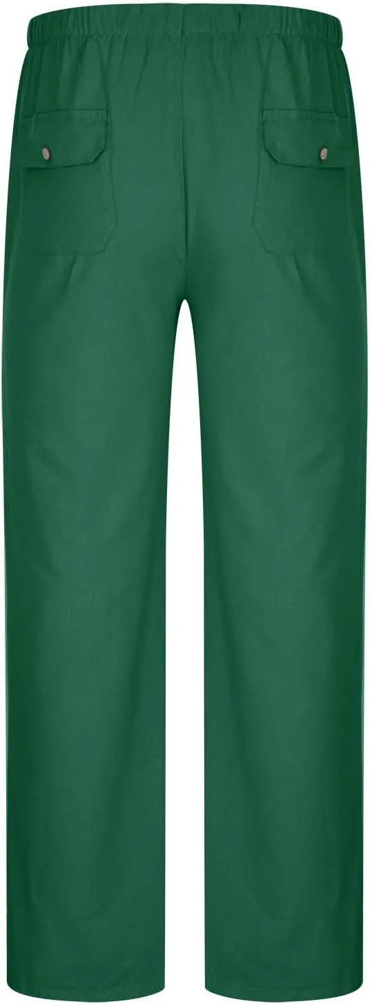 Big and Tall Linen Pants for Men Drawstring Lounge Pants Elastic Waist Dress Trousers Straight Leg Loose Pants