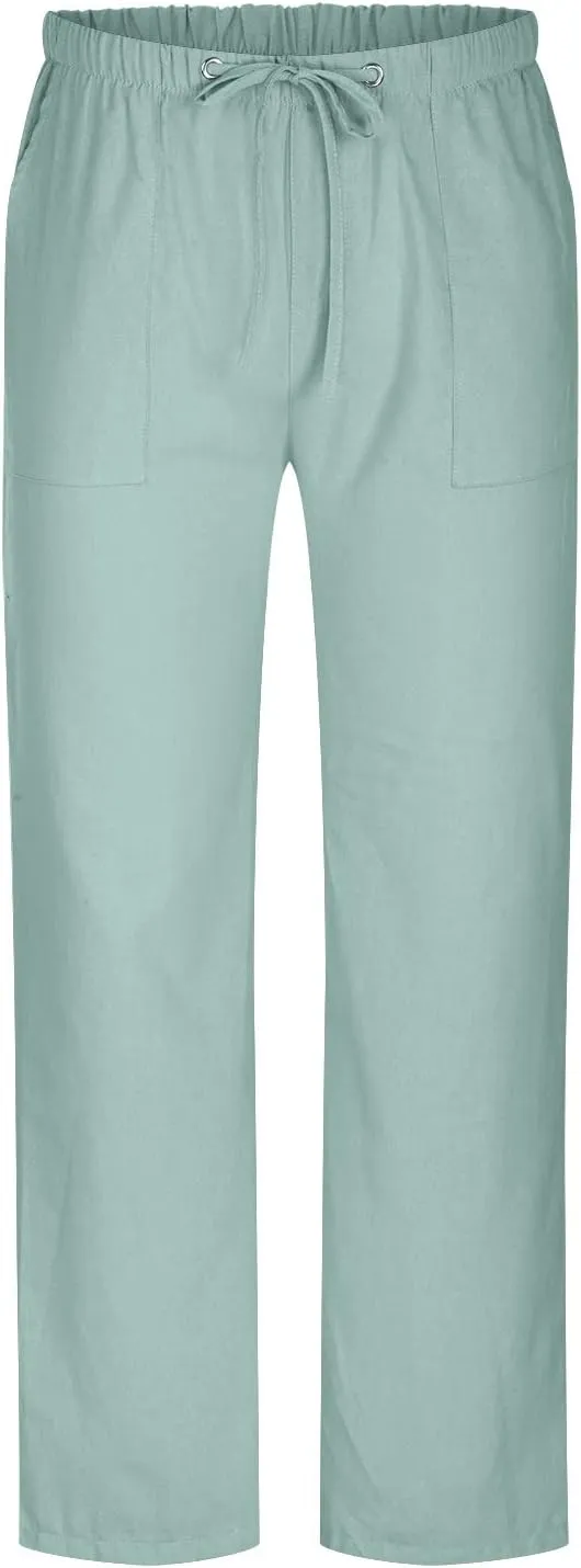 Big and Tall Linen Pants for Men Drawstring Lounge Pants Elastic Waist Dress Trousers Straight Leg Loose Pants