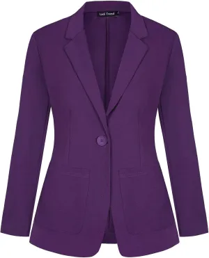 Blazers for Women One Button Notched Lapel Jackets Long Sleeve Blazer Suit Cardigan with Pockets Tailored Outfit(Purple S)