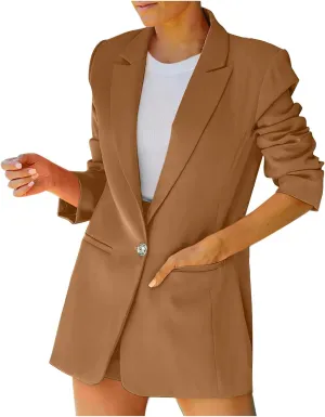 Blazers for Women One Button Work Office Suit Jackets with Pockets Long Sleeve Lapel Open Front Trendy Tailored Coat