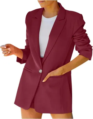 Blazers for Women One Button Work Office Suit Jackets with Pockets Long Sleeve Lapel Open Front Trendy Tailored Coat