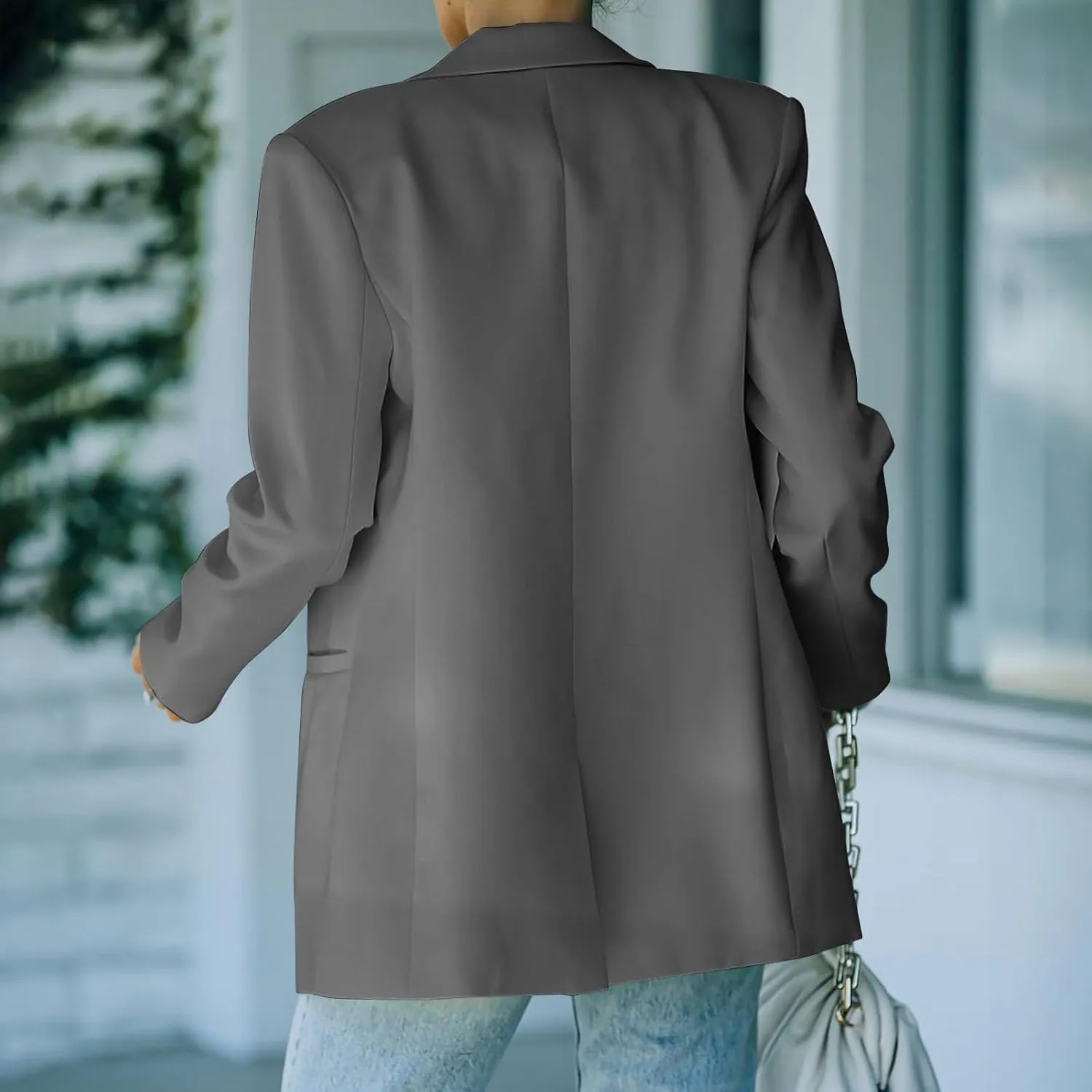 Blazers for Women One Button Work Office Suit Jackets with Pockets Long Sleeve Lapel Open Front Trendy Tailored Coat