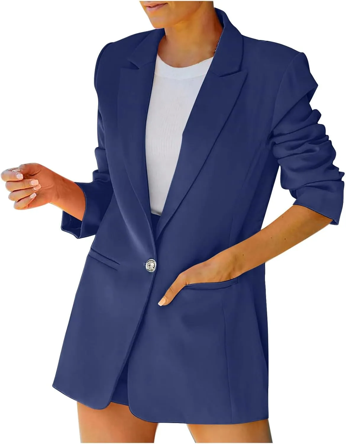 Blazers for Women One Button Work Office Suit Jackets with Pockets Long Sleeve Lapel Open Front Trendy Tailored Coat