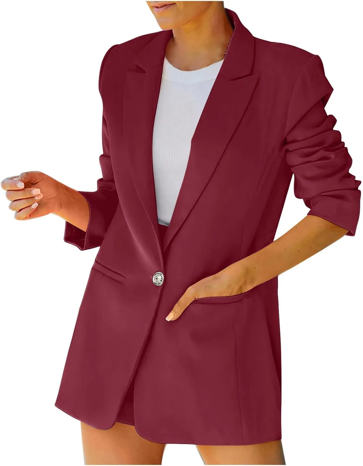 Blazers for Women One Button Work Office Suit Jackets with Pockets Long Sleeve Lapel Open Front Trendy Tailored Coat
