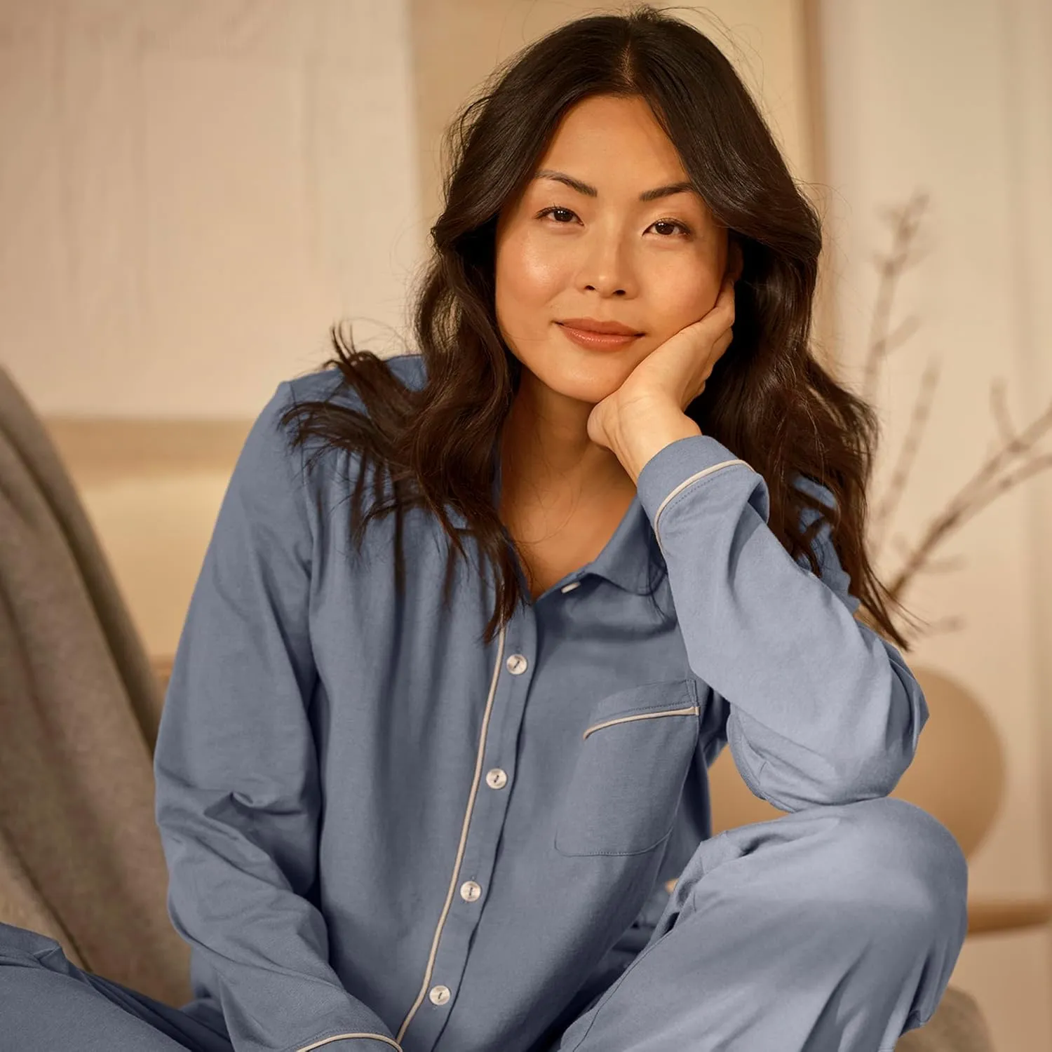 BOLL & BRANCH Women's Soft Knit Long Sleeve & Pants Pajama Set