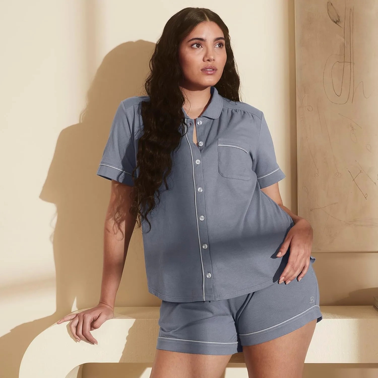 BOLL & BRANCH Women's Soft Knit Short Sleeve & Shorts Pajama Set
