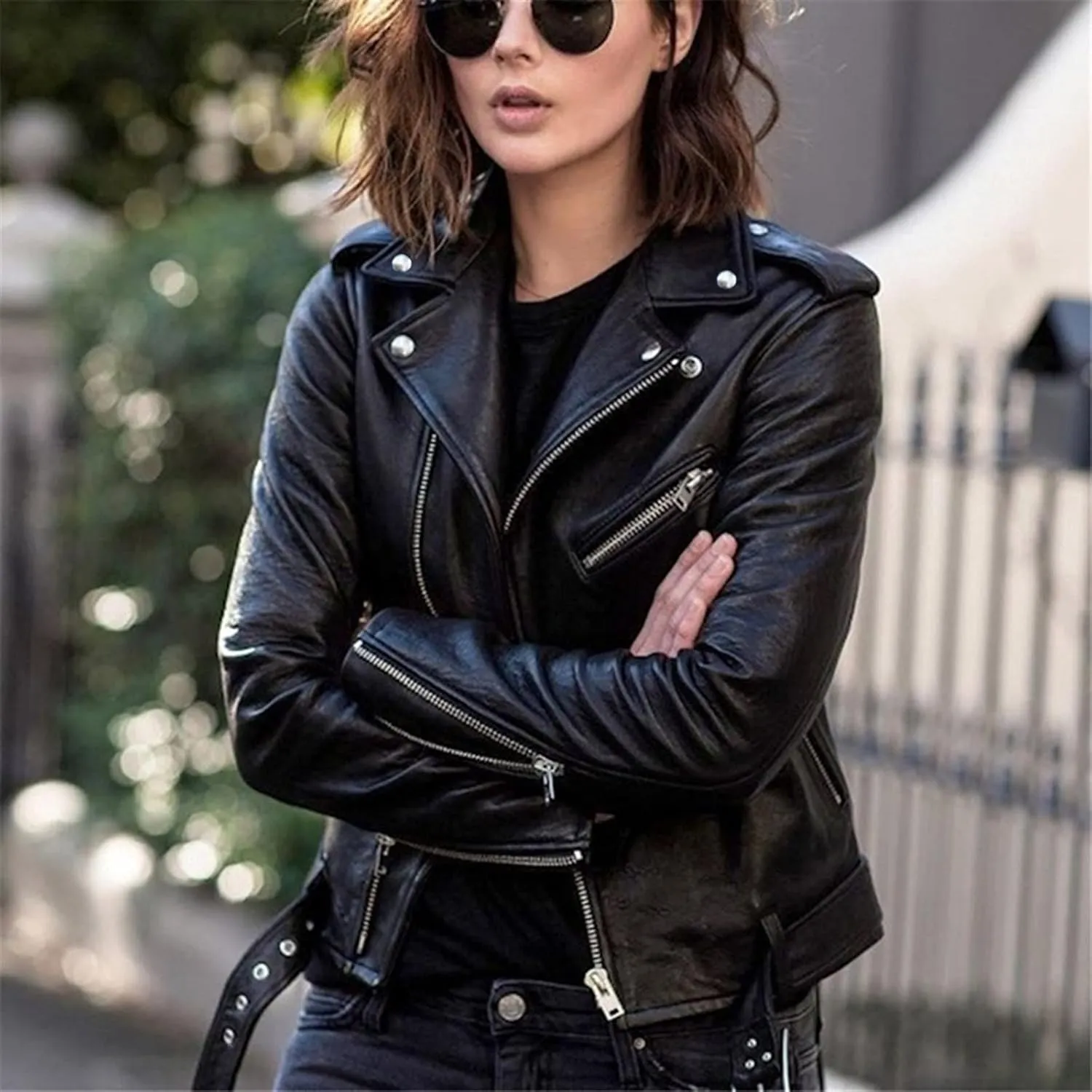BOXIACEY Faux Leather Jacket Women Stylish 2025 Zipper Coats Classic Fit New Motorcycle Outerwear Fall Lapel Solid Tops