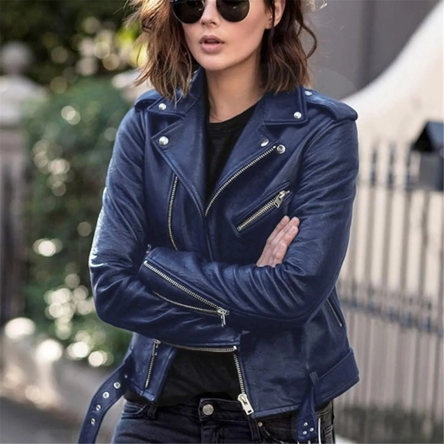 BOXIACEY Faux Leather Jacket Women Stylish 2025 Zipper Coats Classic Fit New Motorcycle Outerwear Fall Lapel Solid Tops