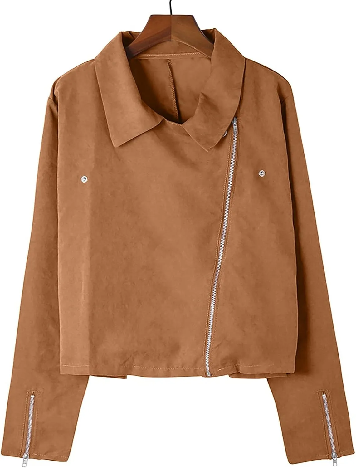 BOXIACEY Faux Leather Jacket Women Stylish 2025 Zipper Coats Classic Fit New Motorcycle Outerwear Fall Lapel Solid Tops