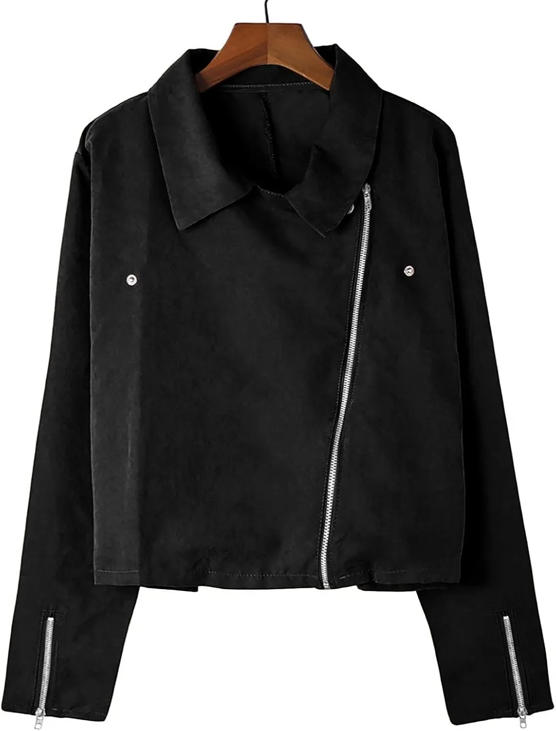 BOXIACEY Faux Leather Jacket Women Stylish 2025 Zipper Coats Classic Fit New Motorcycle Outerwear Fall Lapel Solid Tops