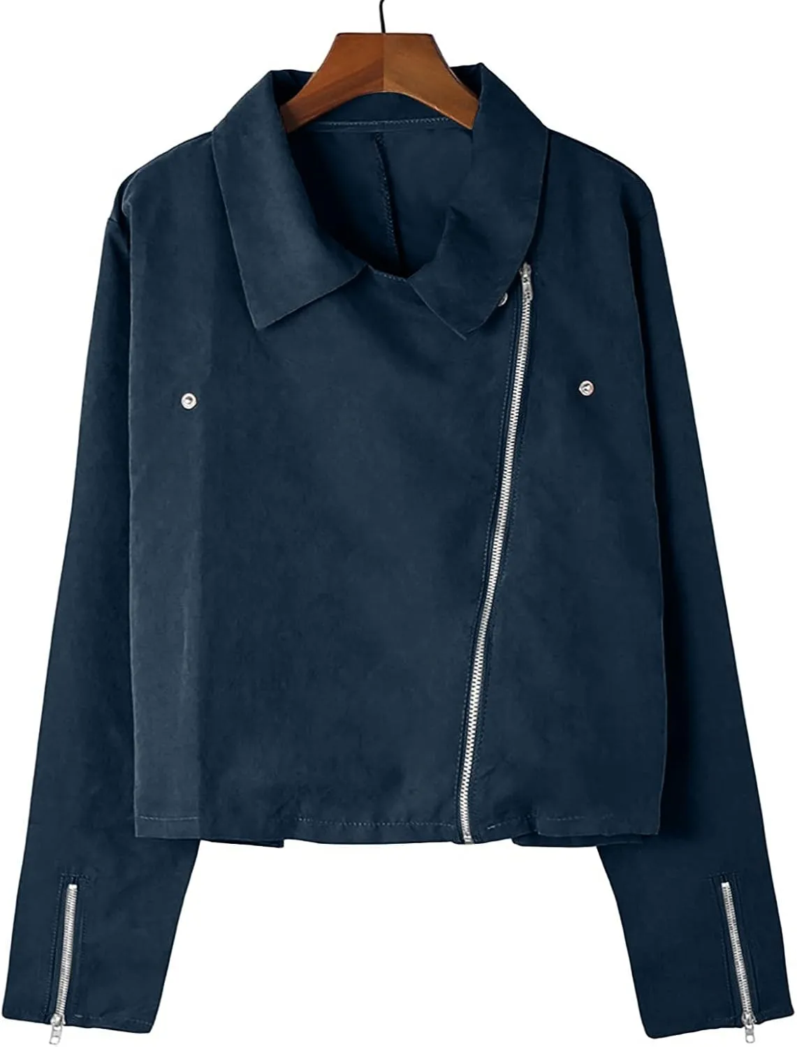 BOXIACEY Faux Leather Jacket Women Stylish 2025 Zipper Coats Classic Fit New Motorcycle Outerwear Fall Lapel Solid Tops